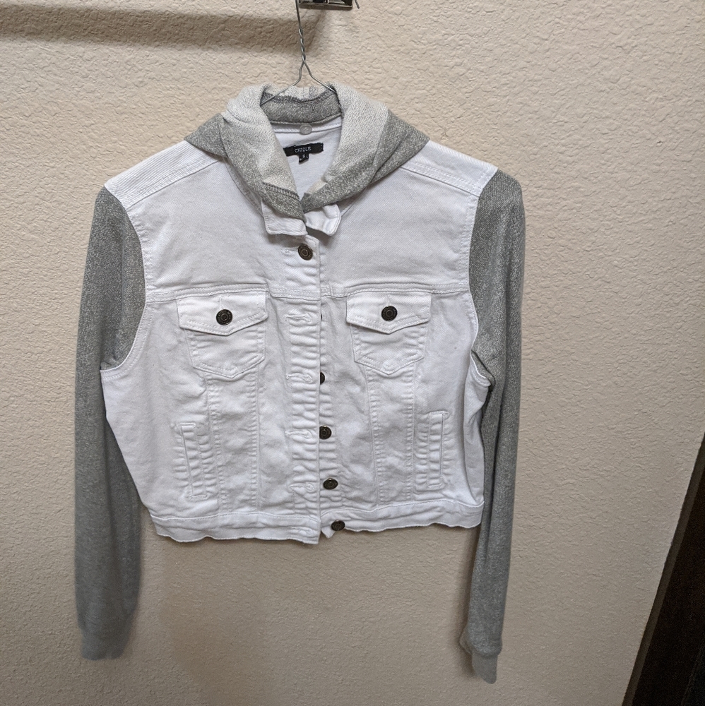 Hooded white jean jacket